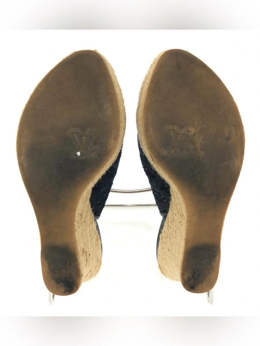 Louis Vuitton Denim/Patent Leather Espadrille Wedge Sandals | Size 6.5 US (36.5)